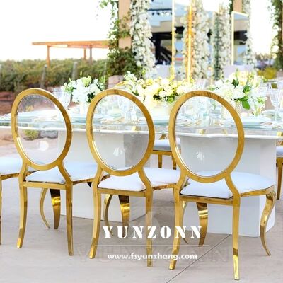 Prezzo buono Moderna sedia in pelle a schiena rotonda trasparente in acrilico oro di lusso per sala da pranzo per hotel in linea