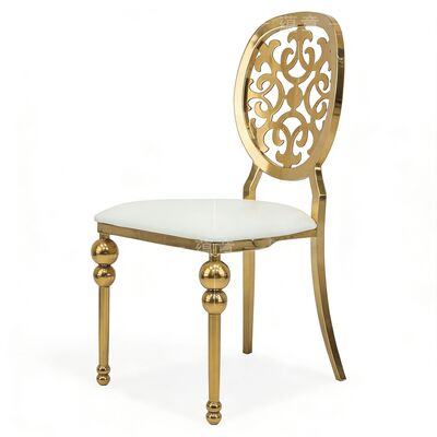 Prezzo buono Sedia da pranzo di lusso europea, design moderno, acciaio inossidabile, pelle PU, resistente, per banchetti all'aperto, ristoranti in linea