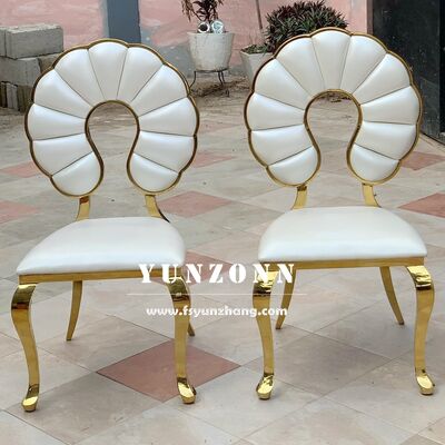 Prezzo buono Moderna sedia da sposa di lusso Nuovo modello con disegno di fiori d'oro Confortevole schiena PU pelle resistente stile francese in acciaio inossidabile in linea