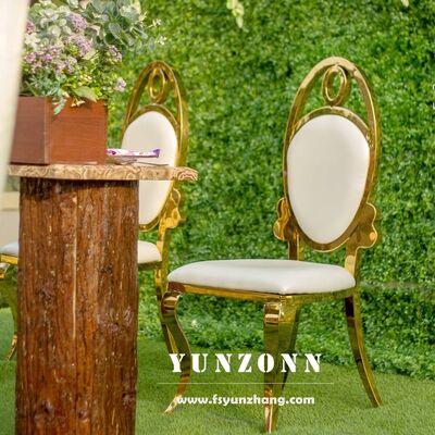 Prezzo buono Sedia da pranzo da matrimonio ovale moderna in oro all'ingrosso in acciaio inossidabile per banchetti e hotel in linea